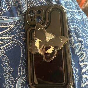 Black Butterfly iPhone 14 Plus Grip Case - Black